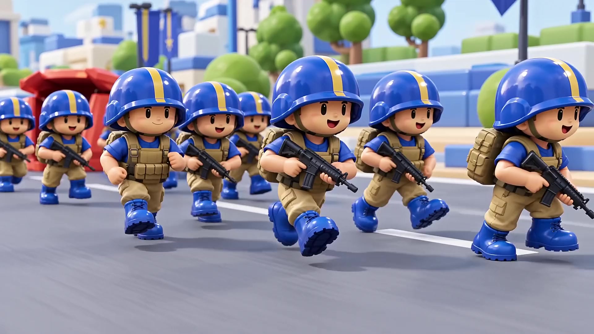 Rescued recruits join the growing blue army in promotional artwork.